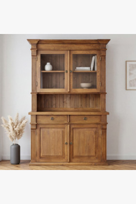 Geschirrschrank aus massivem Kiefernholz braun lackiert